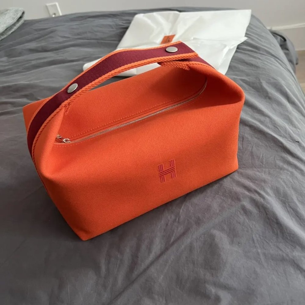 [SOLD] Hermès Orange Feu Toile Large GM Bride-a-Brac Case
